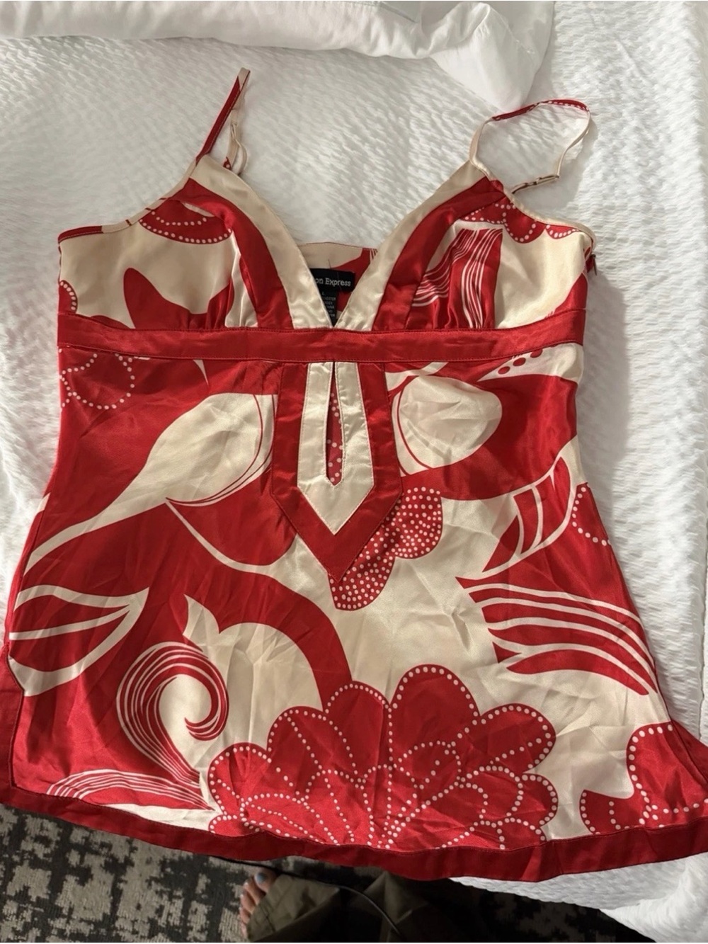 Cotton Express Red and Cream Floral Satin Cami Top